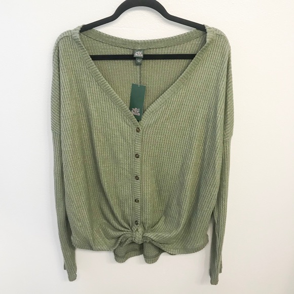 wild fable Sweaters - Wild Fable Olive Green Waffle Button Down Sweater